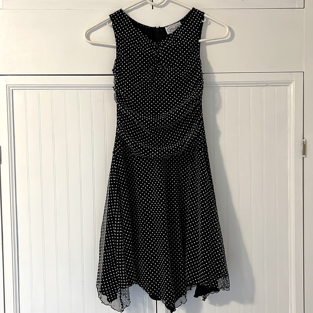 Black and white polka dot dress by Betsy and Babs